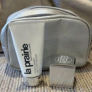 La Prairie White Tube Cleanser with Silver Travel Pouch and skin caviar mask